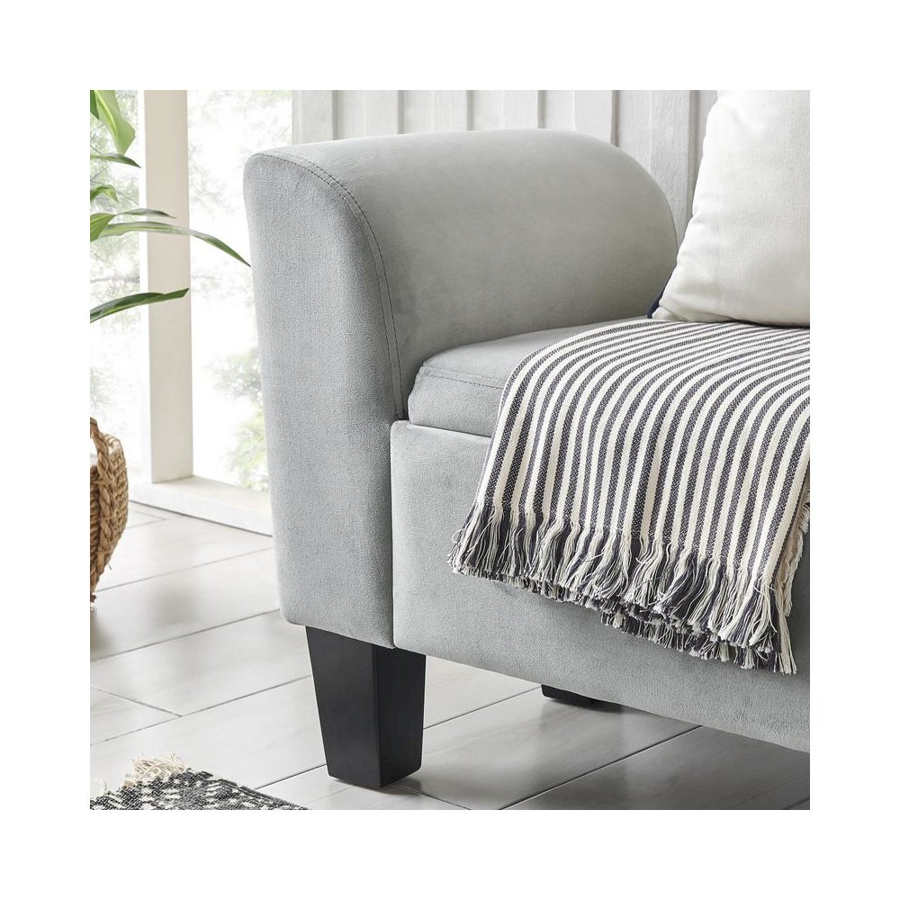 Mila Gray Velvet Ottoman Bench with Storage