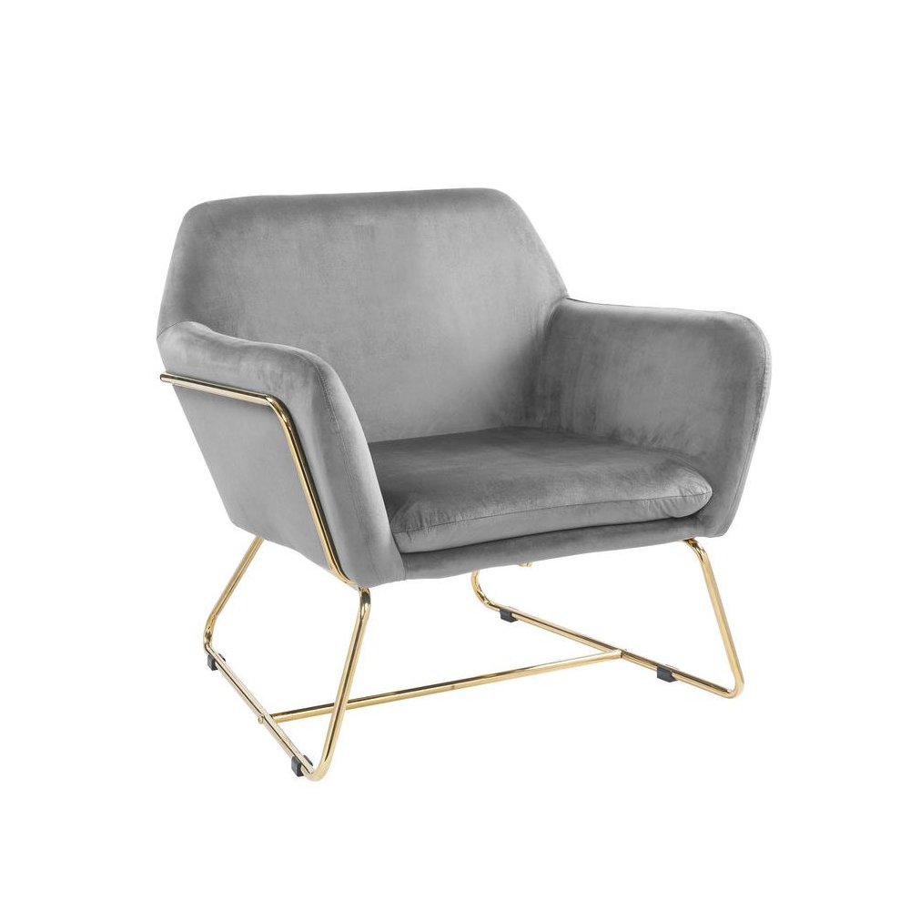 Keira Gray Velvet Accent Chair with Metal Base