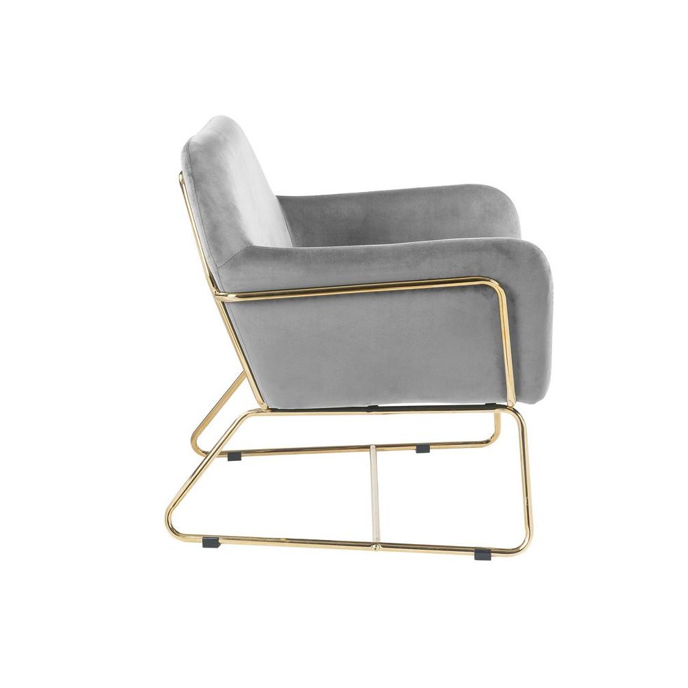 Keira Gray Velvet Accent Chair with Metal Base