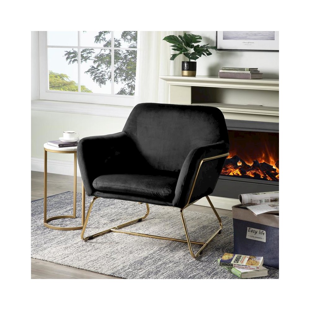 Keira Black Velvet Accent Chair with Metal Base