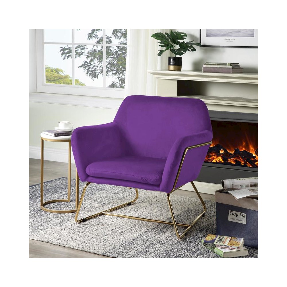 Keira Purple Velvet Accent Chair with Metal Base