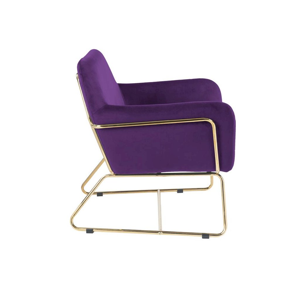 Keira Purple Velvet Accent Chair with Metal Base