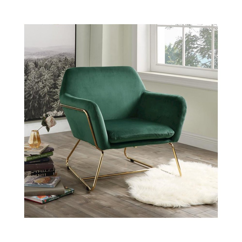Keira Green Velvet Accent Chair with Metal Base