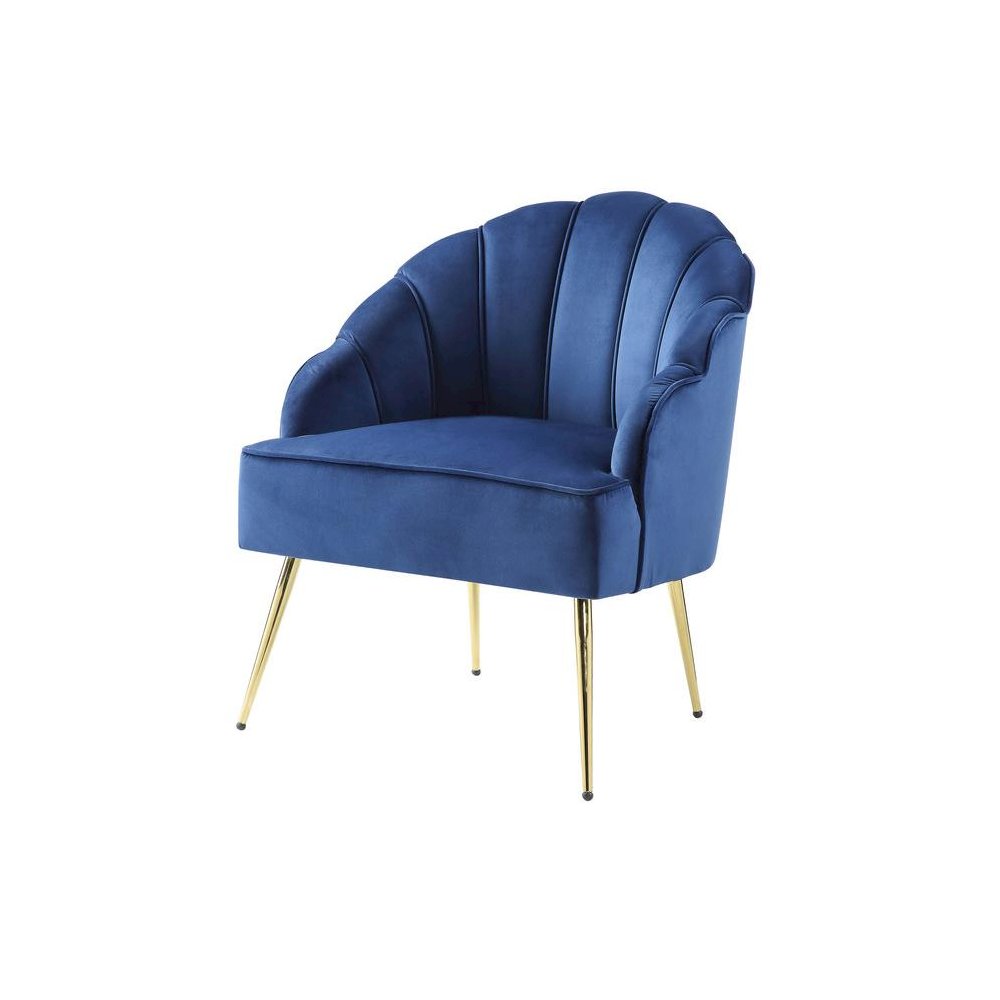 Naomi Blue Velvet Wingback Accent Chair with Metal Legs