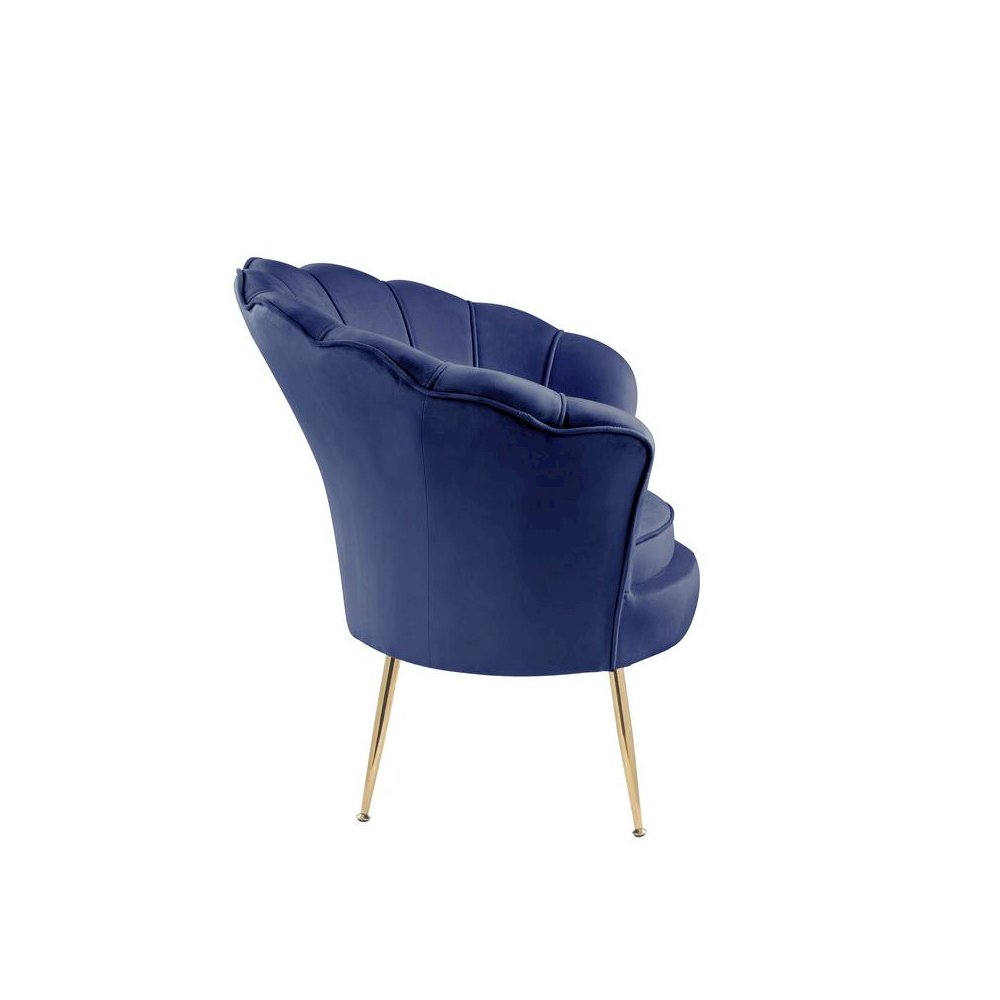 Angelina Blue Velvet Scalloped Back Barrel Accent Chair with Metal Legs