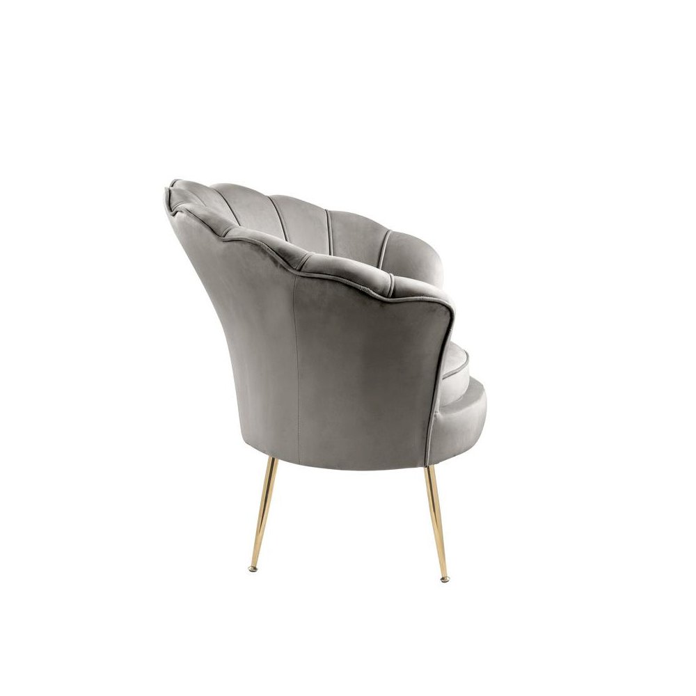 Angelina Gray Velvet Scalloped Back Barrel Accent Chair with Metal Legs