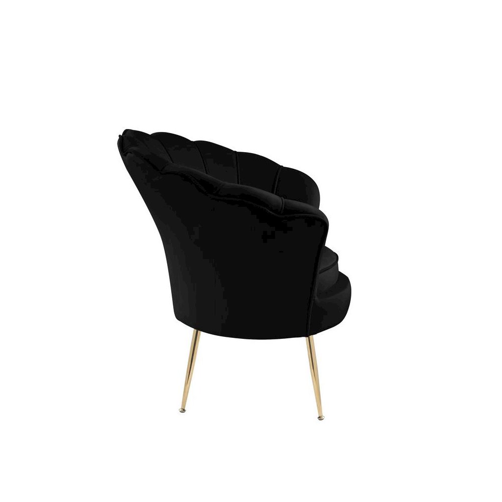 Angelina Black Velvet Scalloped Back Barrel Accent Chair with Metal Legs