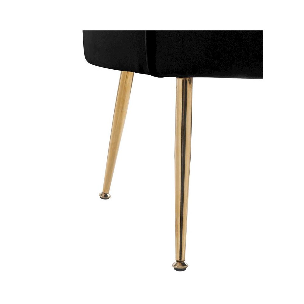 Angelina Black Velvet Scalloped Back Barrel Accent Chair with Metal Legs