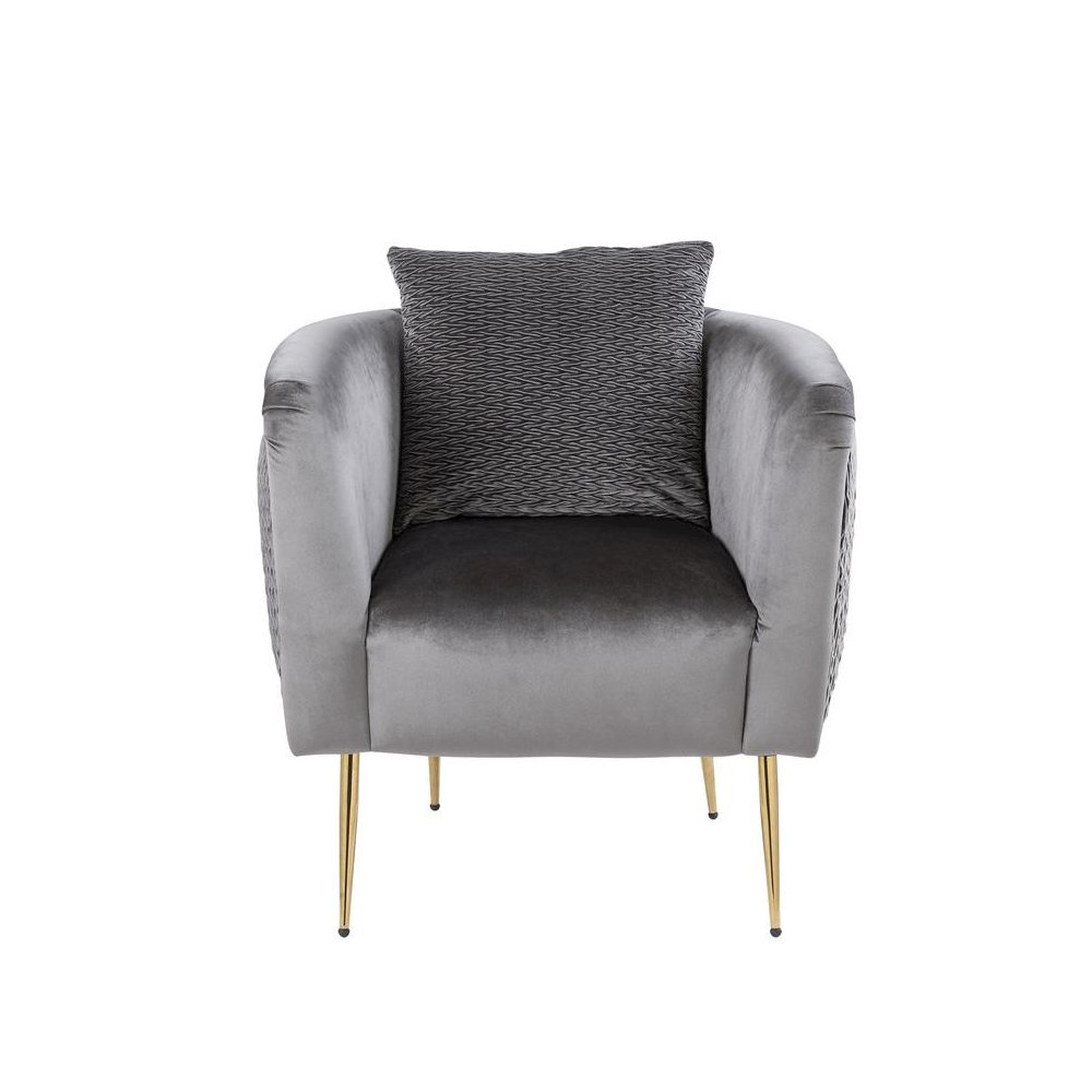 Natalie Gray Velvet Barrel Accent Chair with Metal Legs