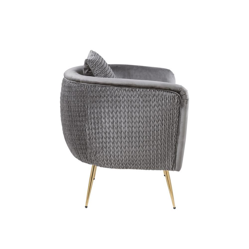 Natalie Gray Velvet Barrel Accent Chair with Metal Legs