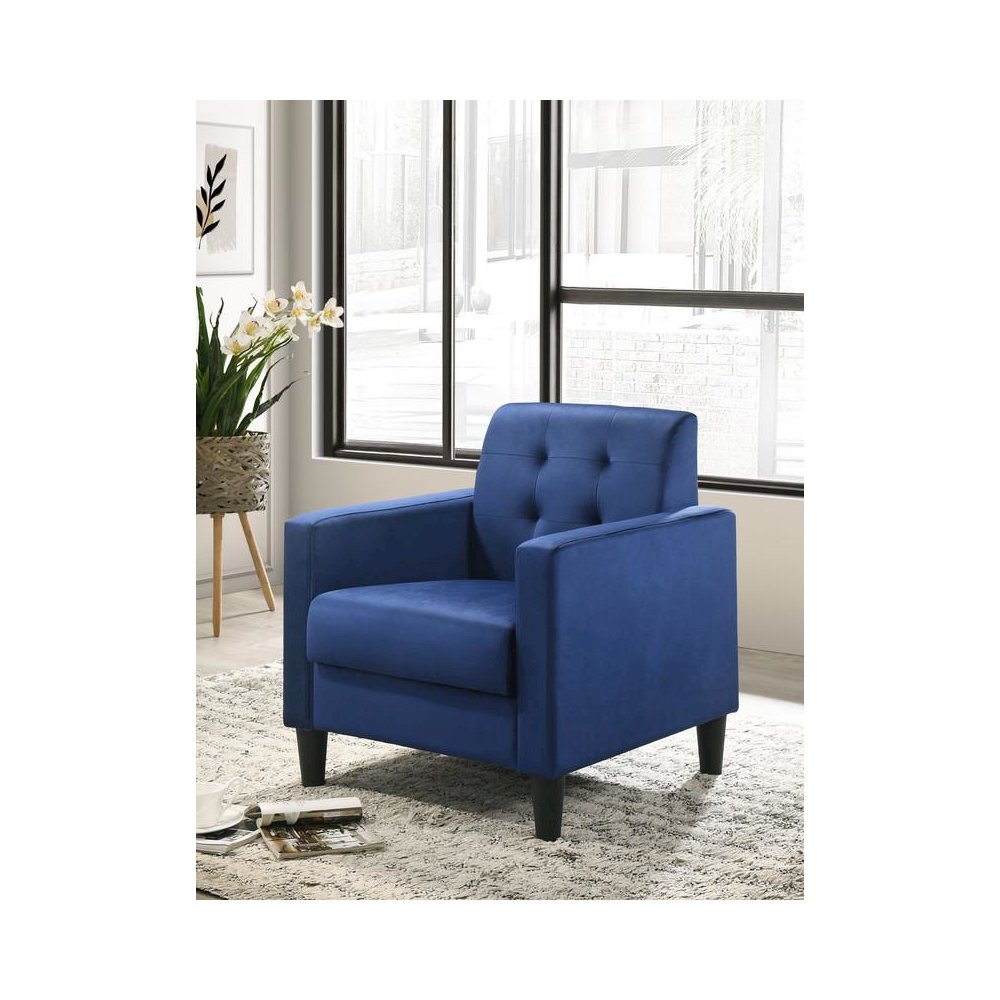 Hale Blue Velvet Accent Armchair with Tufting