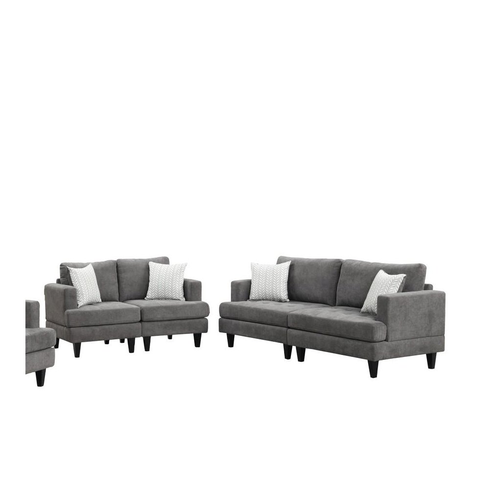 Callaway Gray Chenille Sofa Loveseat Living Room Set with Throw Pillows