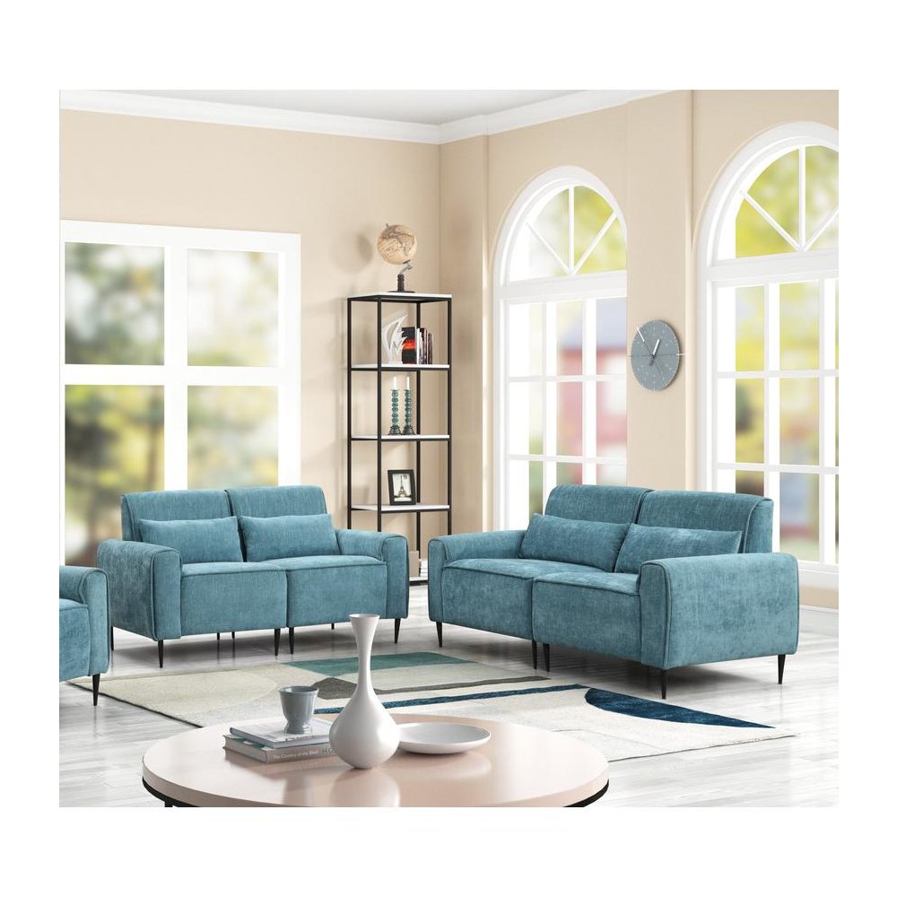 Valentina Blue Chenille Sofa Loveseat Living Room Set