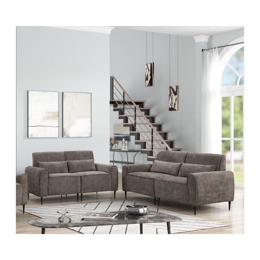 Valentina Gray Chenille Sofa Loveseat Living Room Set