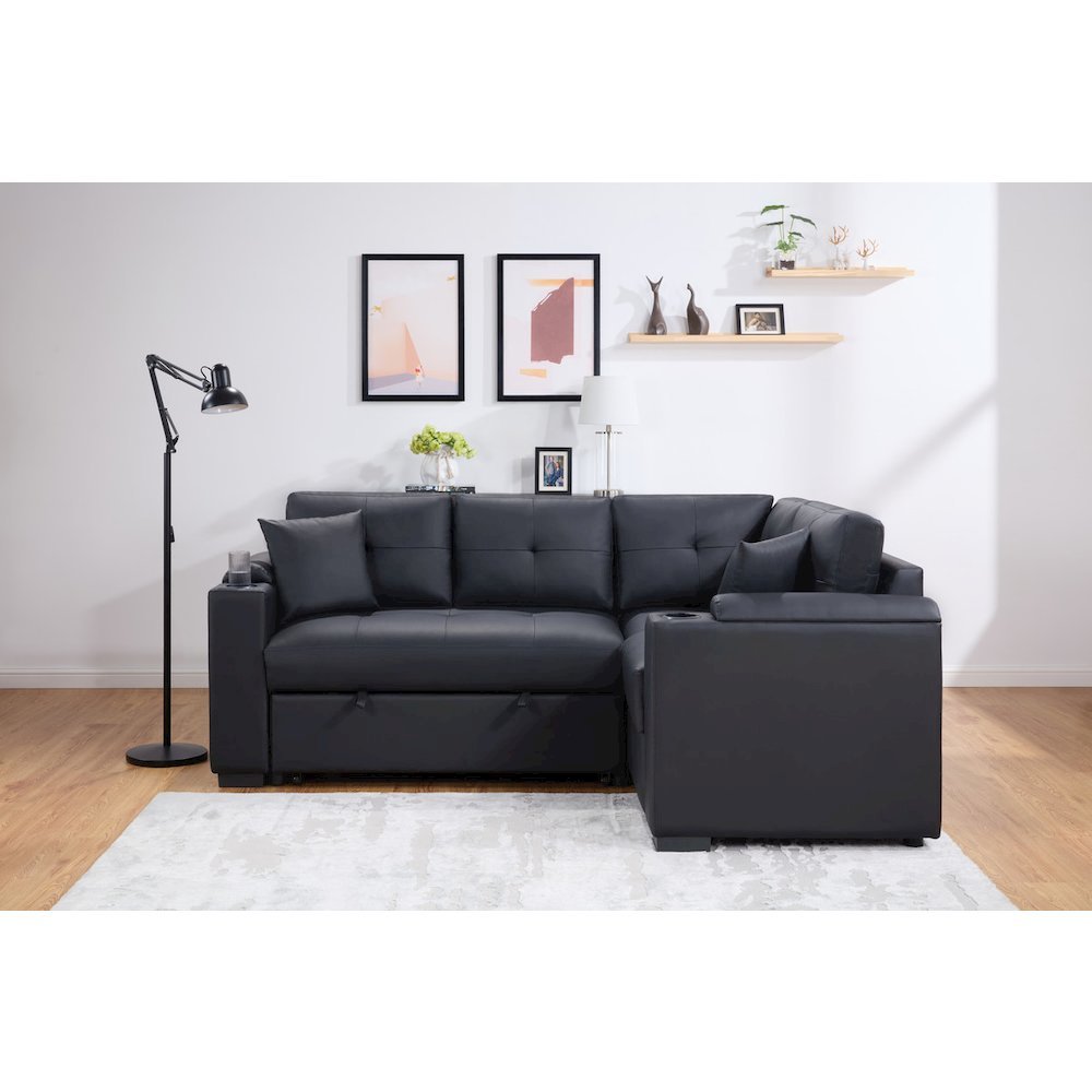 84.5″W Black PVC Fabric Sleeper Sectional