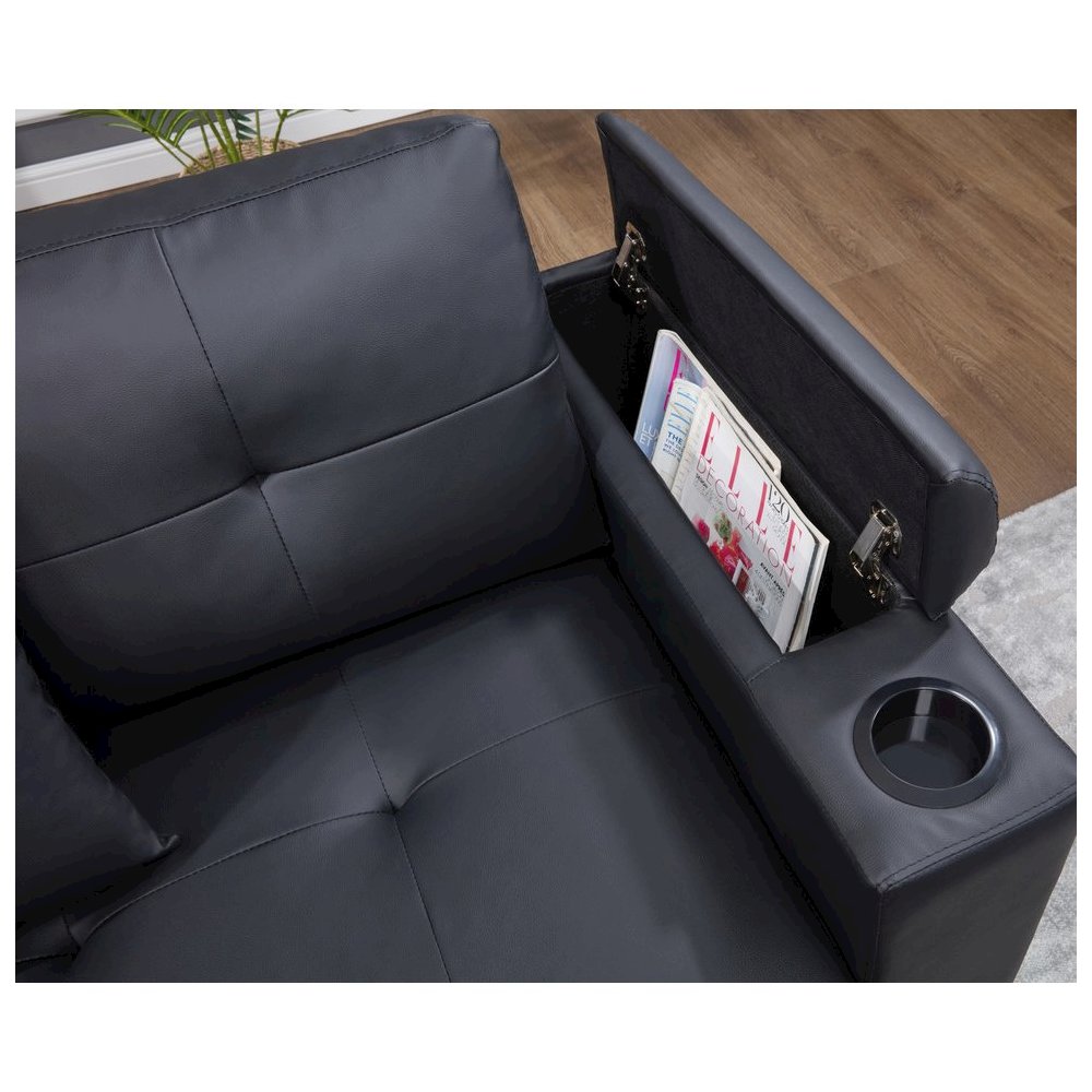 84.5″W Black PVC Fabric Sleeper Sectional