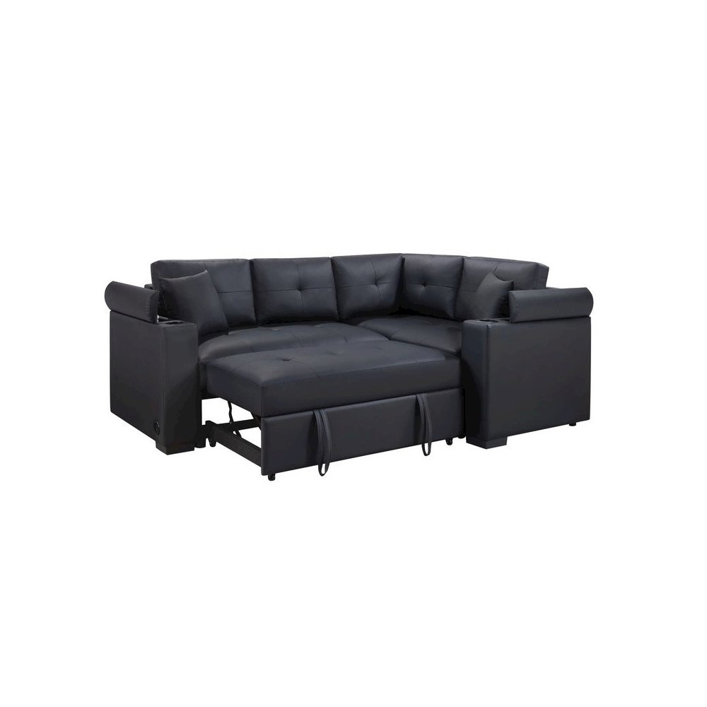 84.5″W Black PVC Fabric Sleeper Sectional