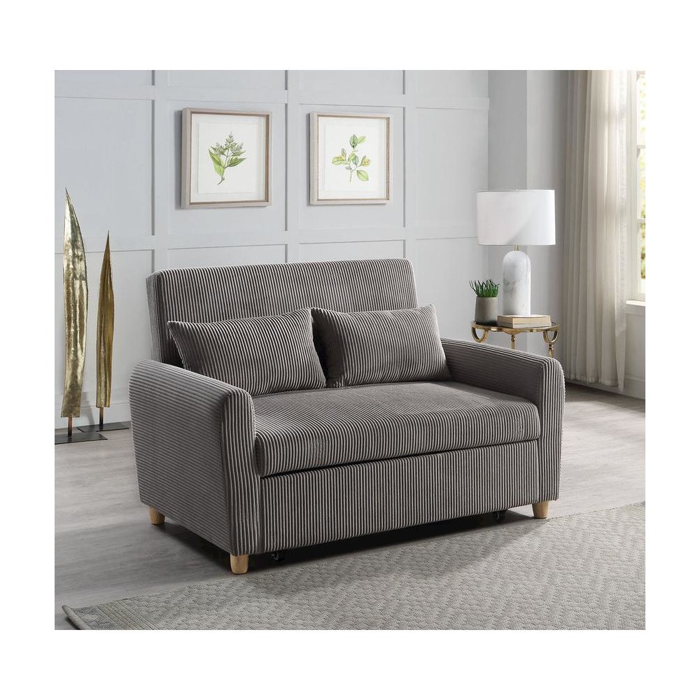 Justine 54″W Brown Corduroy Convertible Sleeper Loveseat