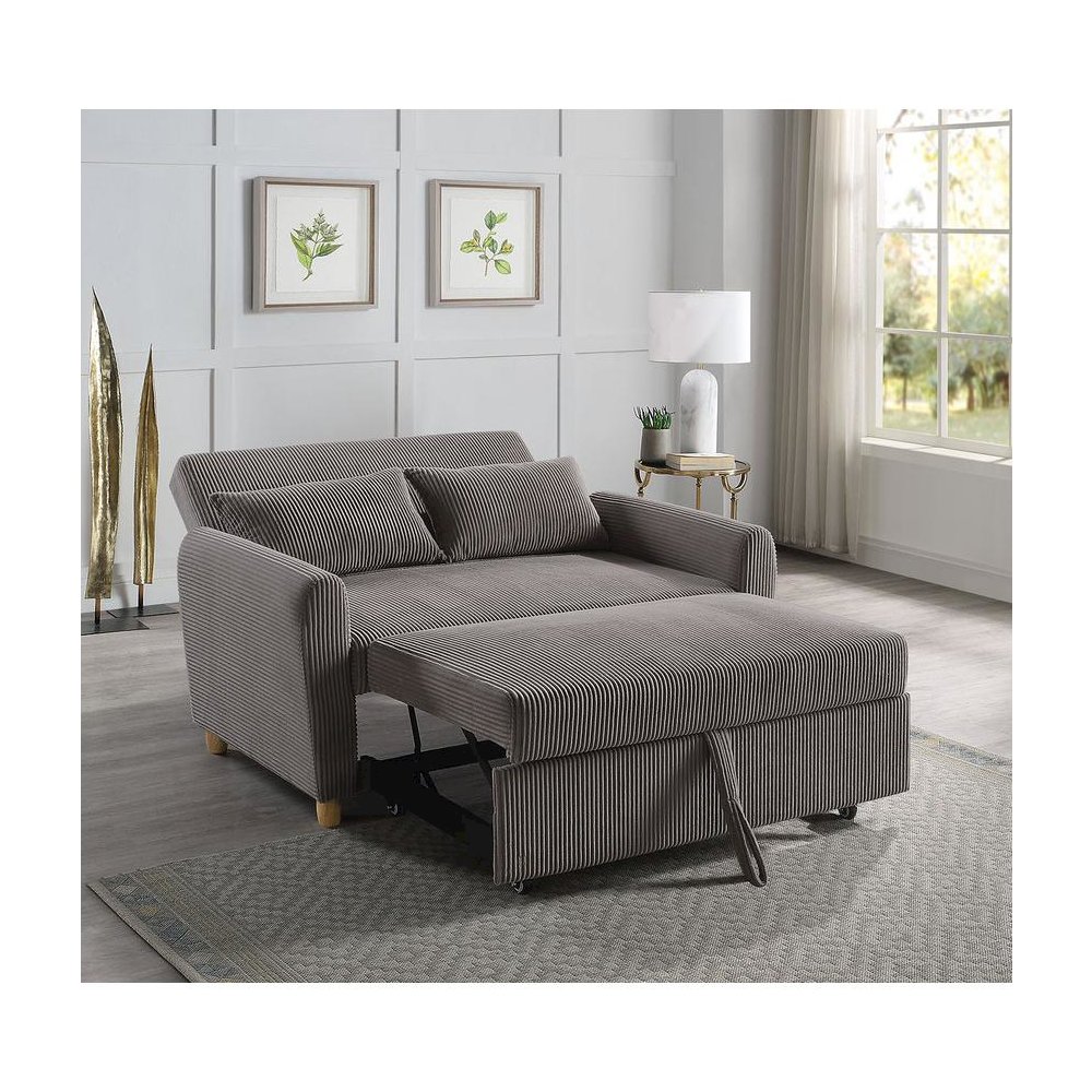 Justine 54″W Brown Corduroy Convertible Sleeper Loveseat