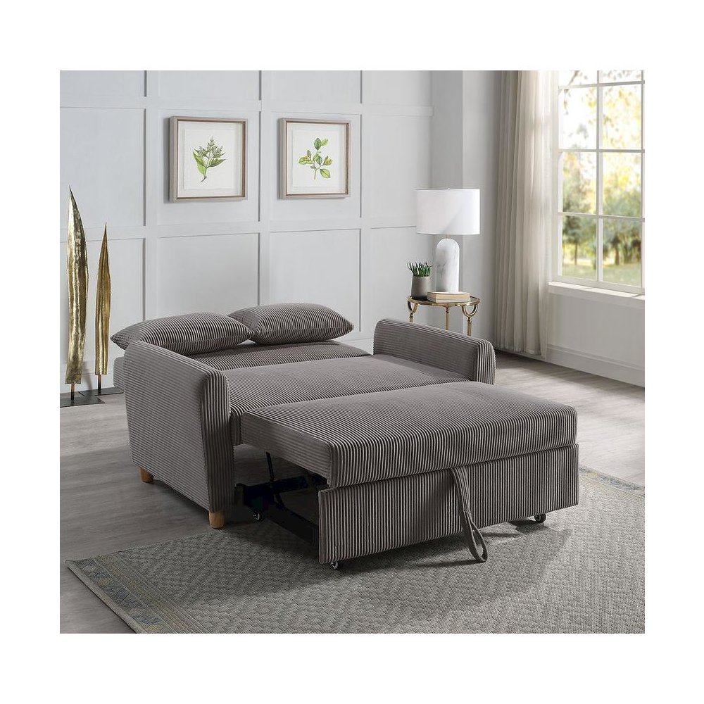 Justine 54″W Brown Corduroy Convertible Sleeper Loveseat