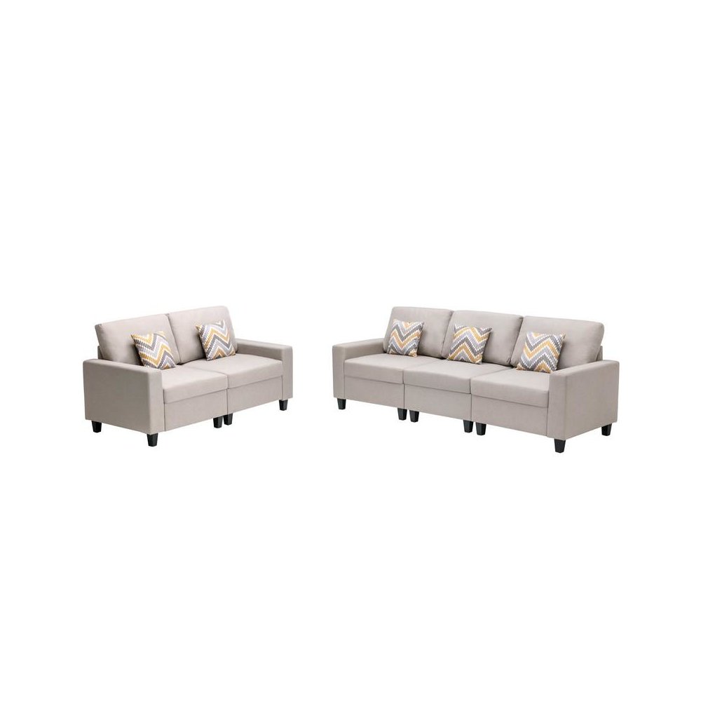 Nolan Beige Linen Fabric Sofa and Loveseat Living Room Set with Pillows and Interchangeable Legs