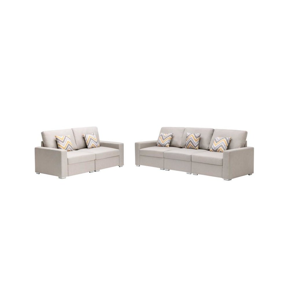 Nolan Beige Linen Fabric Sofa and Loveseat Living Room Set with Pillows and Interchangeable Legs