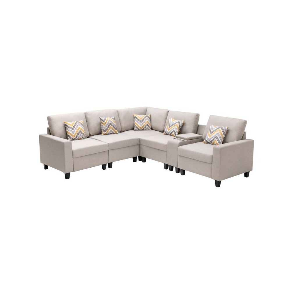 Nolan Beige Linen Fabric 6 Pc Reversible Sectional Sofa with a USB