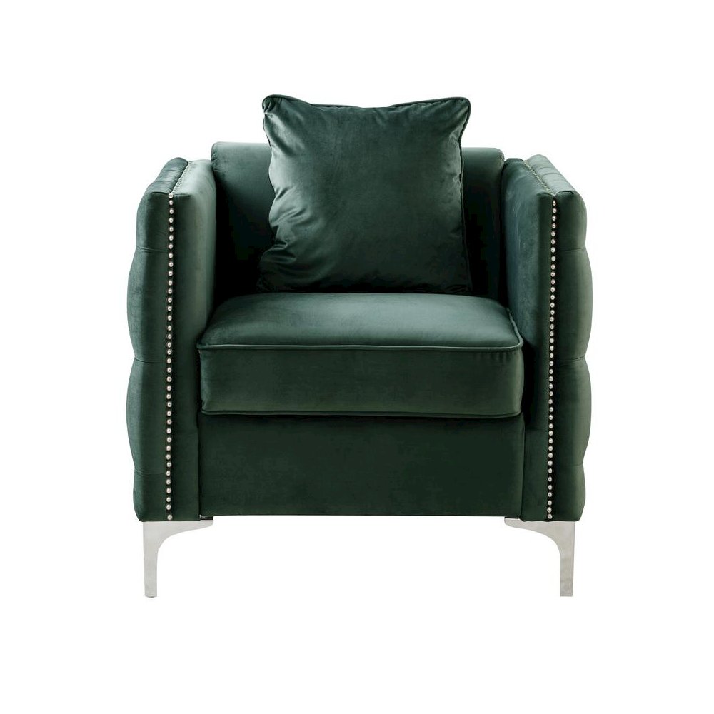 Bayberry Green Velvet Chair with 1 Pillow