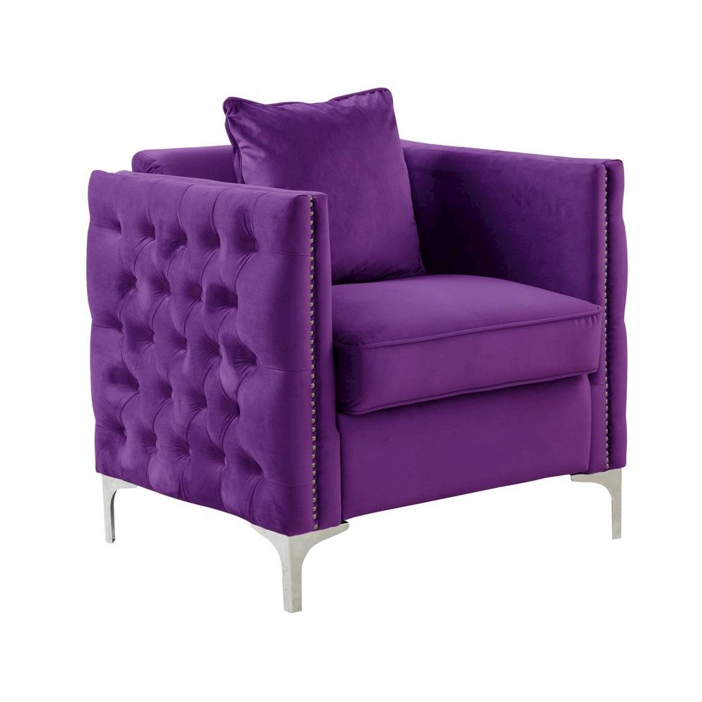 Bayberry Purple Velvet Chair with 1 Pillow