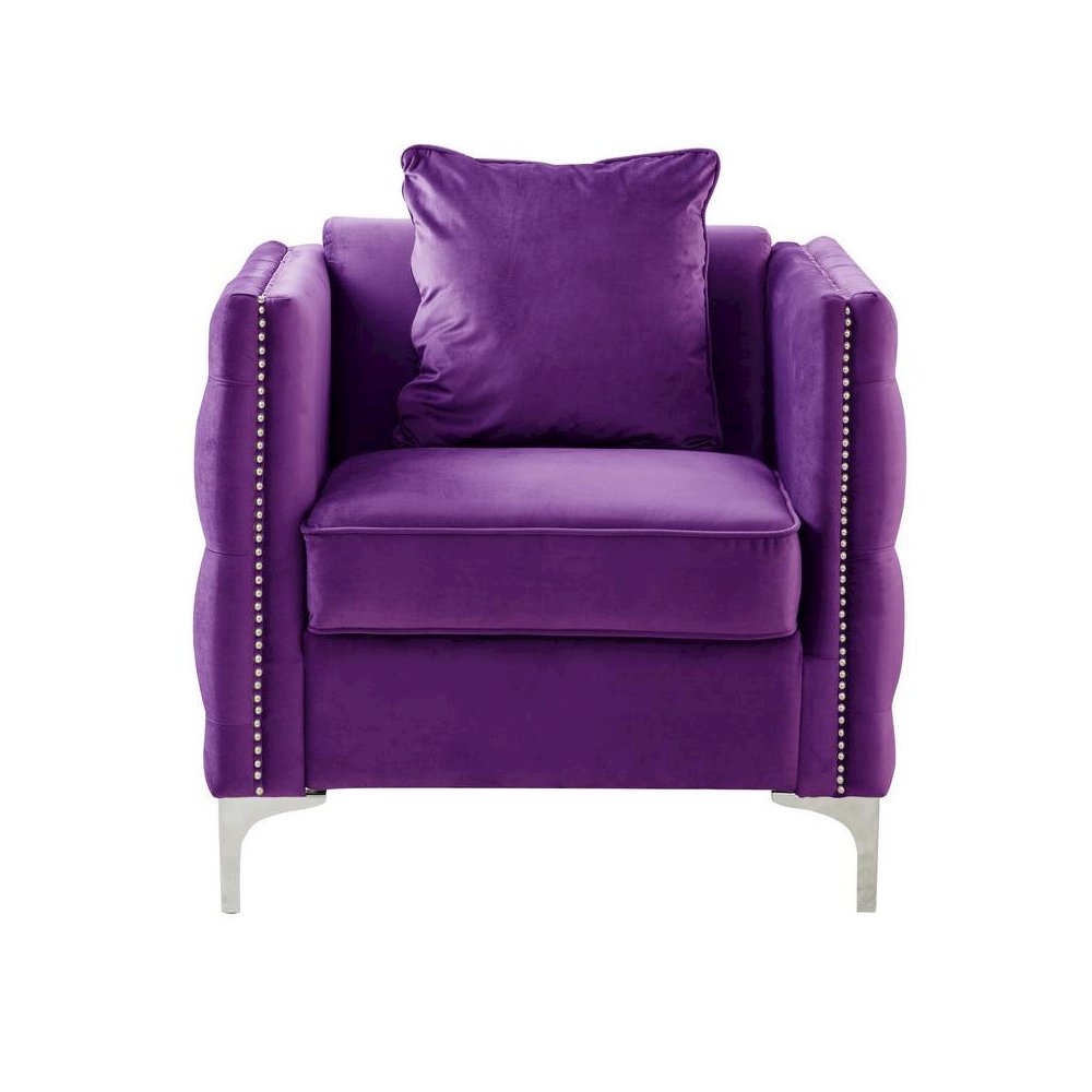 Bayberry Purple Velvet Chair with 1 Pillow