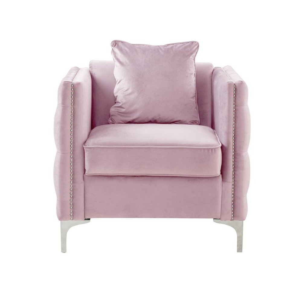 Bayberry Pink Velvet Chair with 1 Pillow