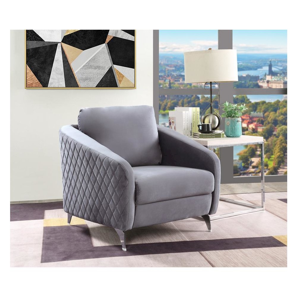Sofia Gray Velvet Modern Chic Accent Armchair