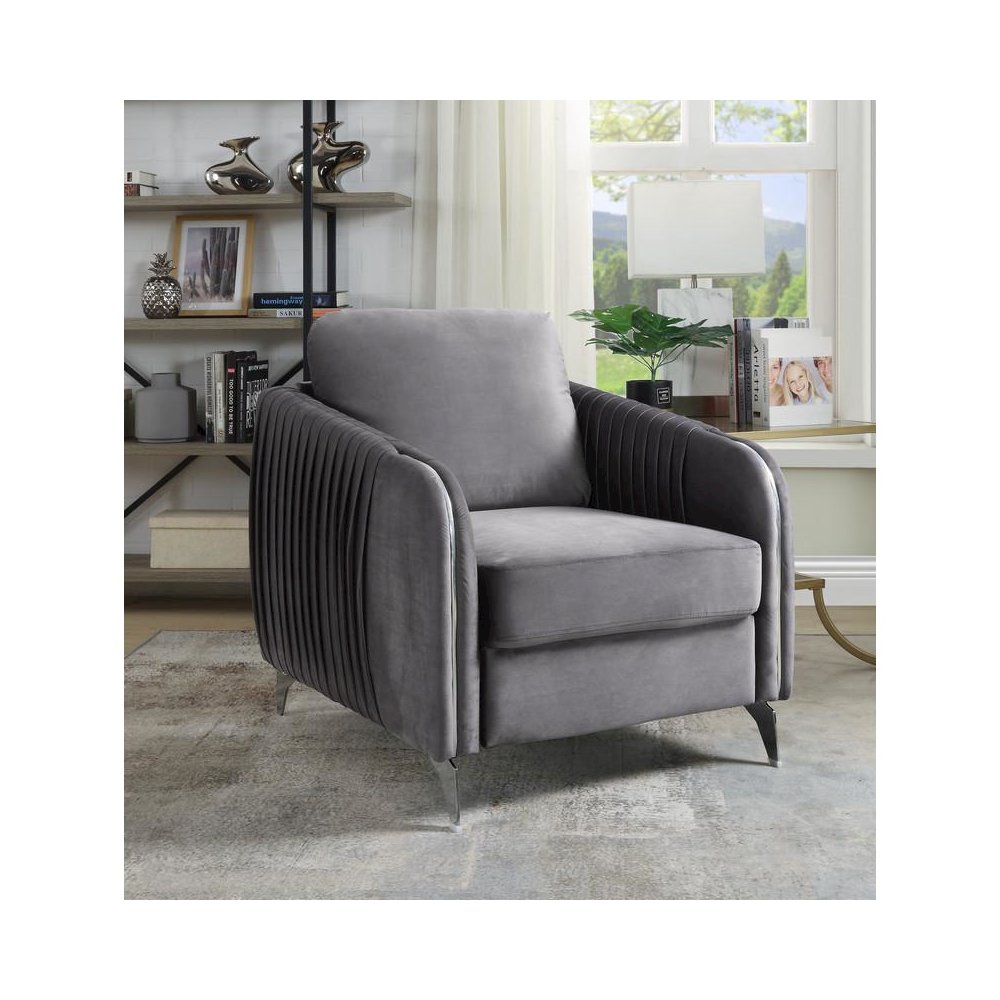 Hathaway Gray Velvet Modern Chic Accent Armchair