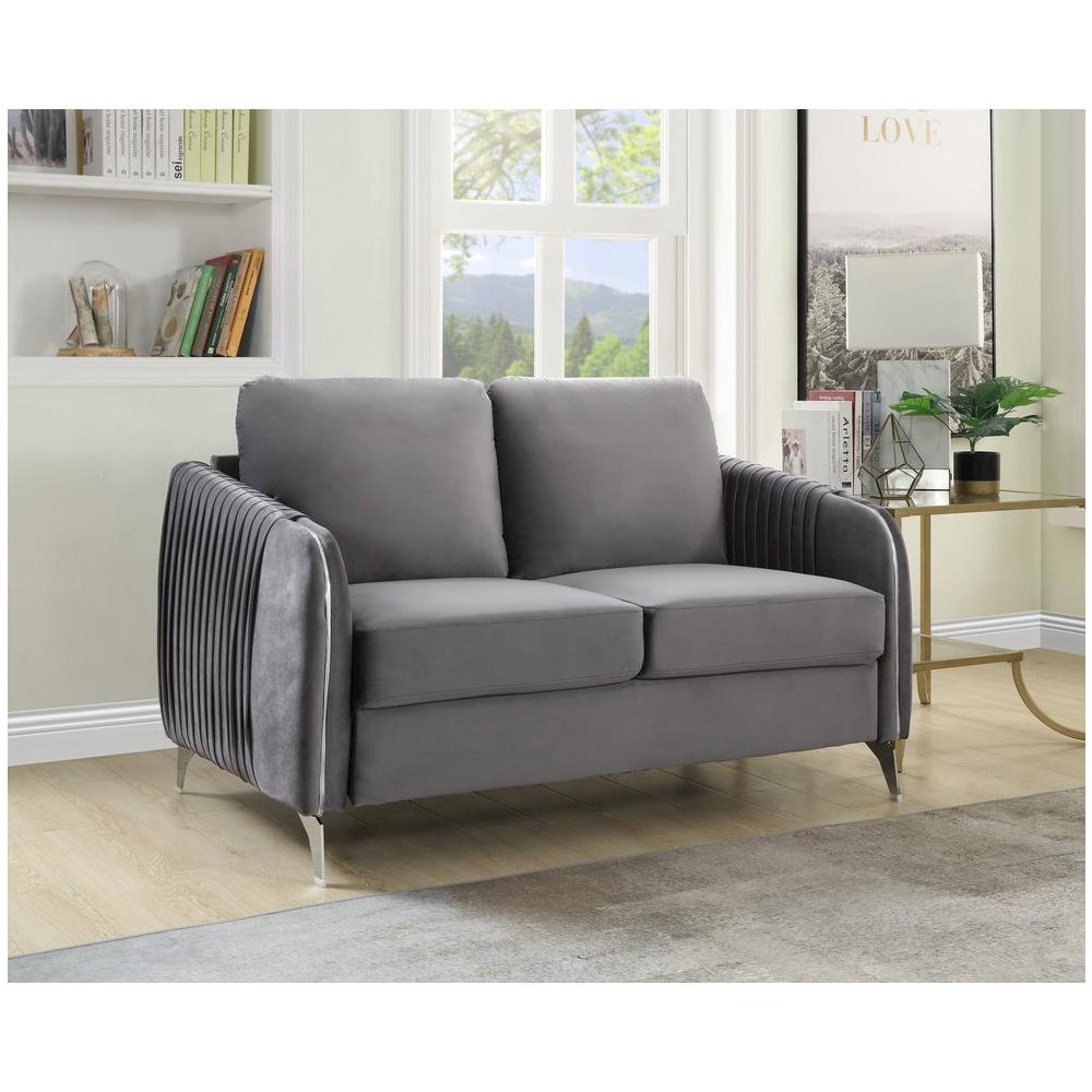 Hathaway Gray Velvet Modern Chic Loveseat Couch