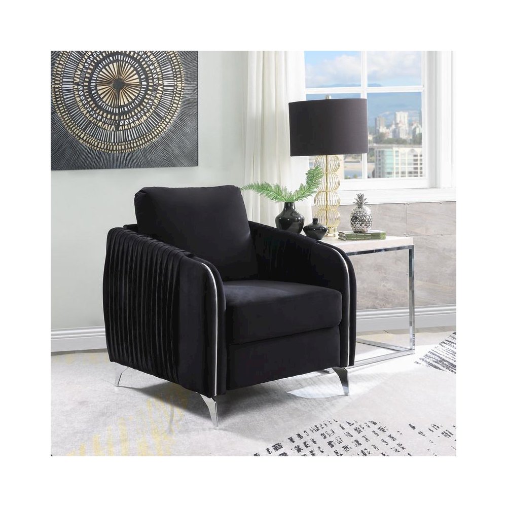 Hathaway Black Velvet Modern Chic Accent Armchair
