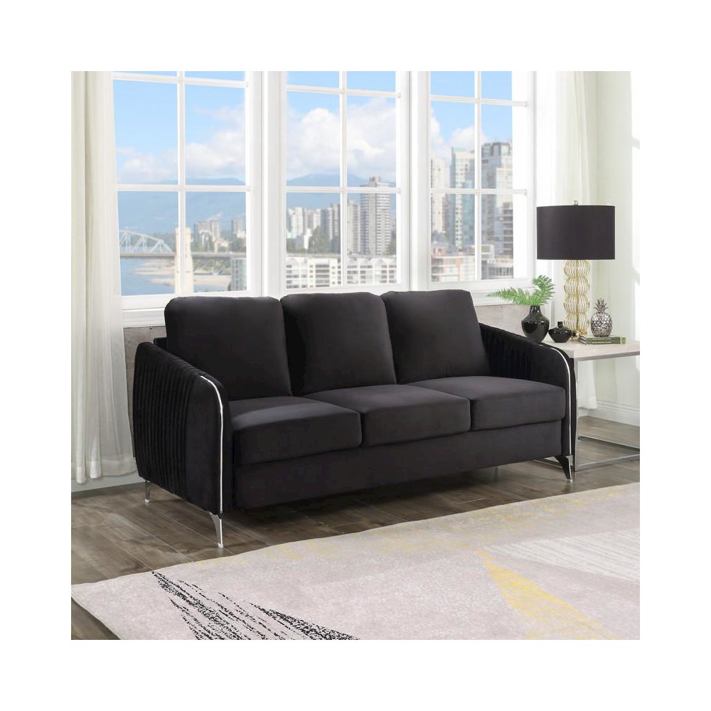 Hathaway Black Velvet Modern Chic Sofa Couch