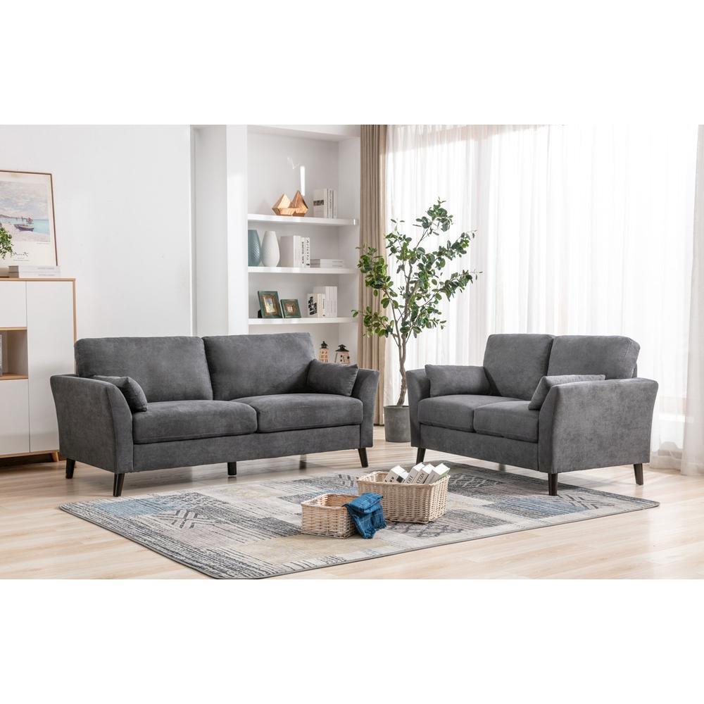Damian Gray Velvet Fabric Sofa Loveseat Living Room Set