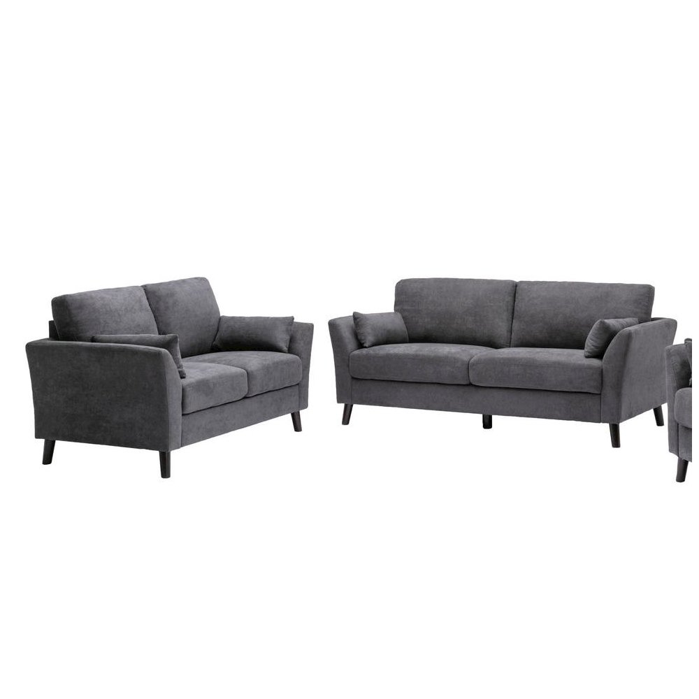 Damian Gray Velvet Fabric Sofa Loveseat Living Room Set