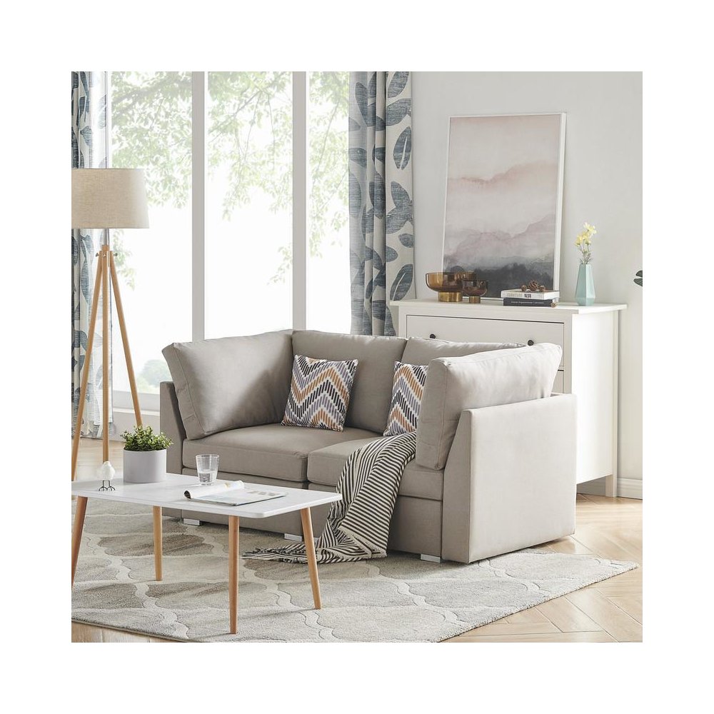 Amira Beige Fabric Loveseat Couch with Pillows