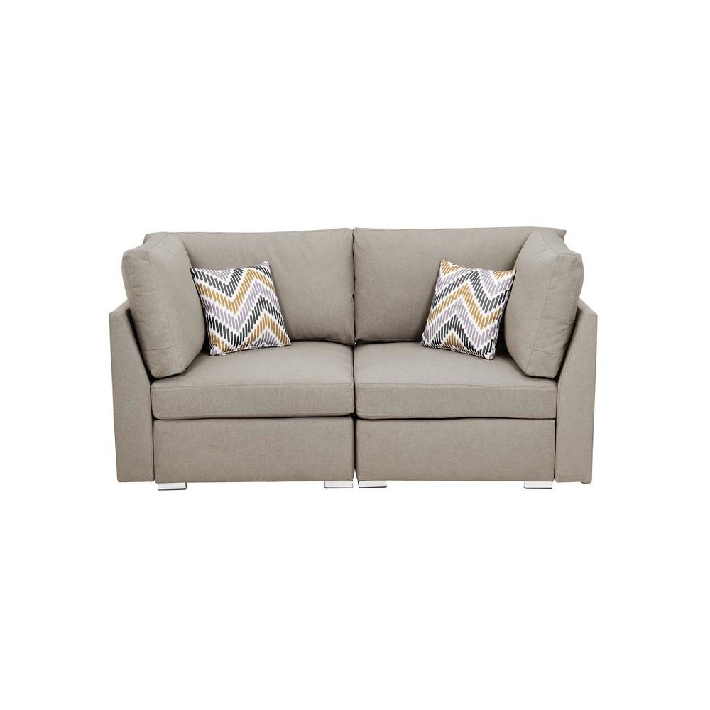 Amira Beige Fabric Loveseat Couch with Pillows