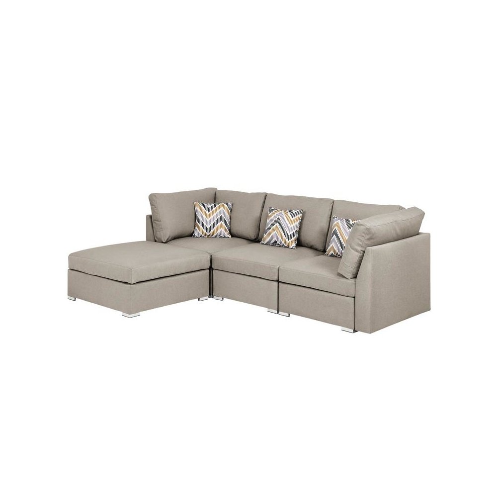 Amira Beige Fabric Sofa with Ottoman and Pillows