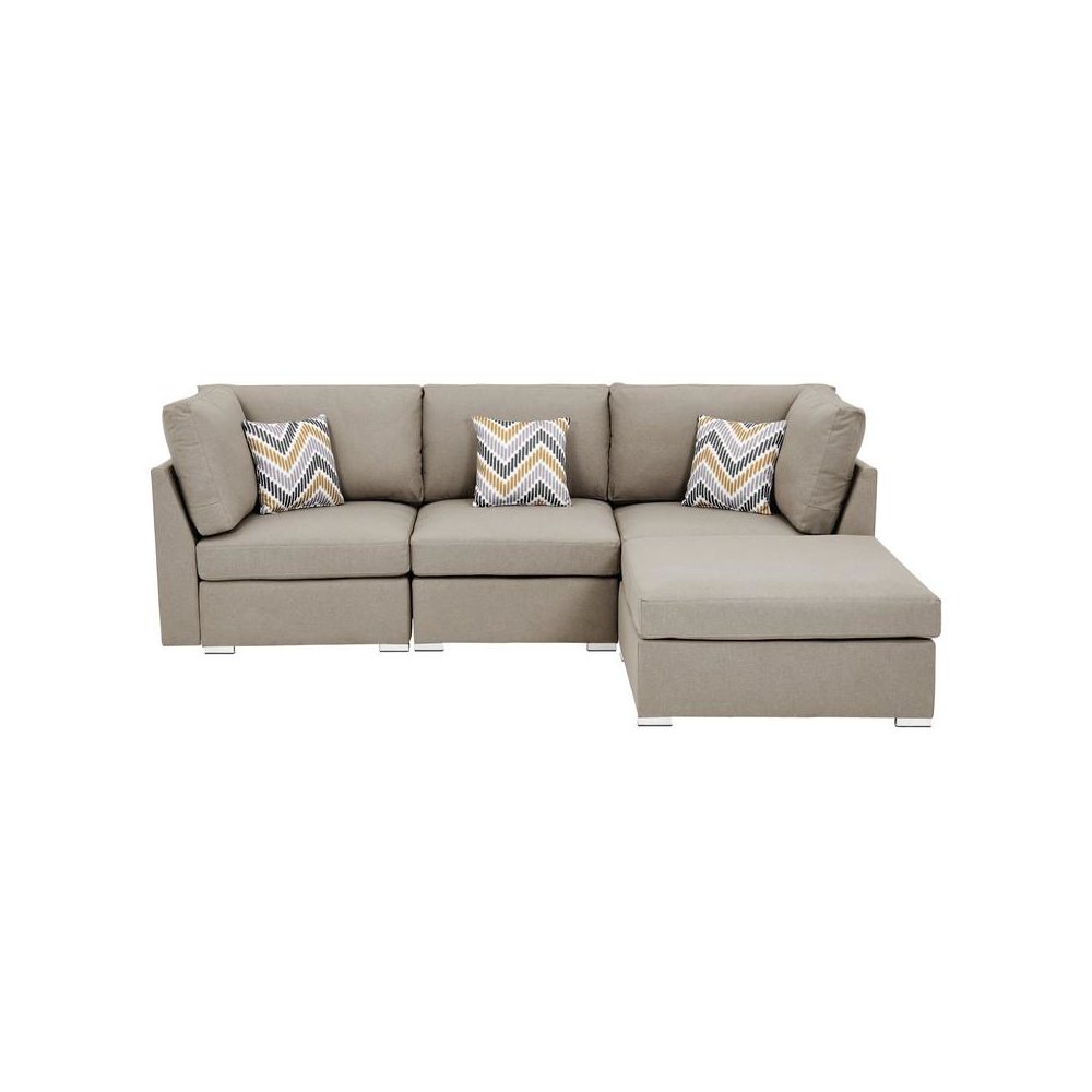 Amira Beige Fabric Sofa with Ottoman and Pillows