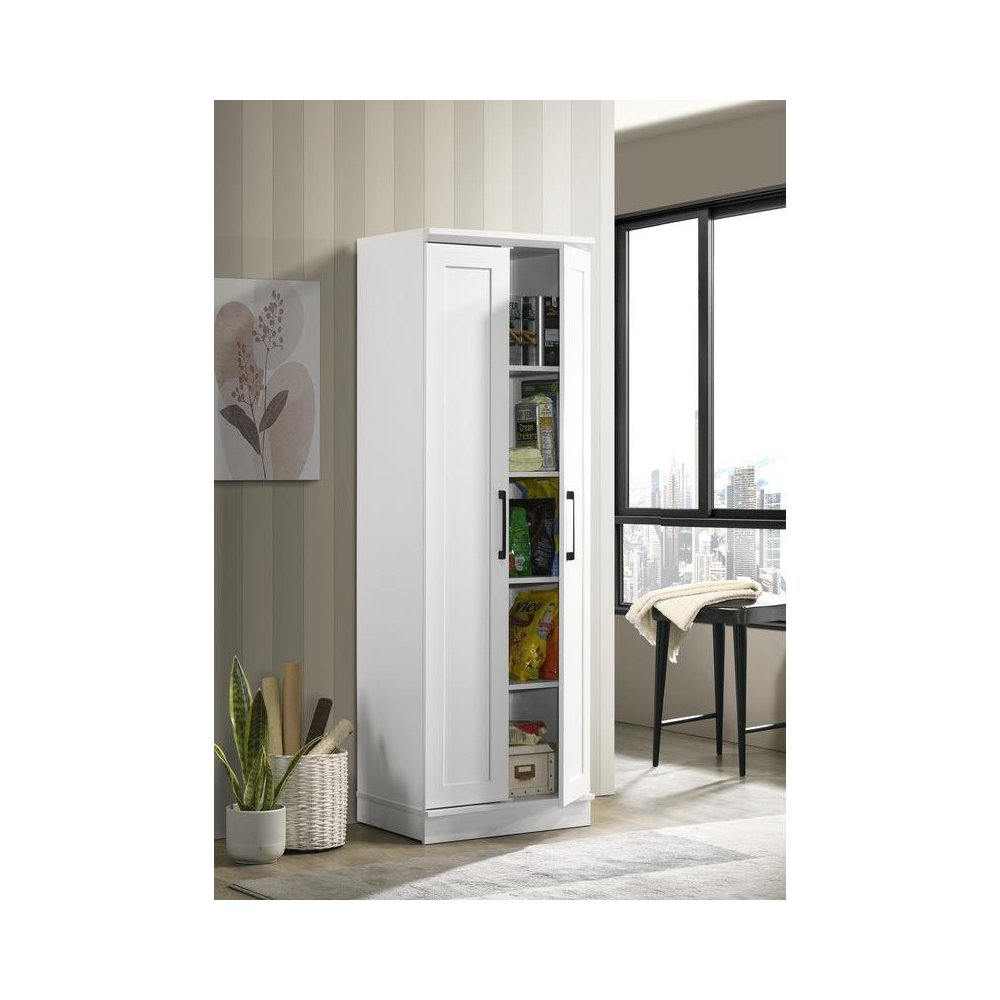 Evelyn White Sleek Storage Cabinet with Framed Panel Design