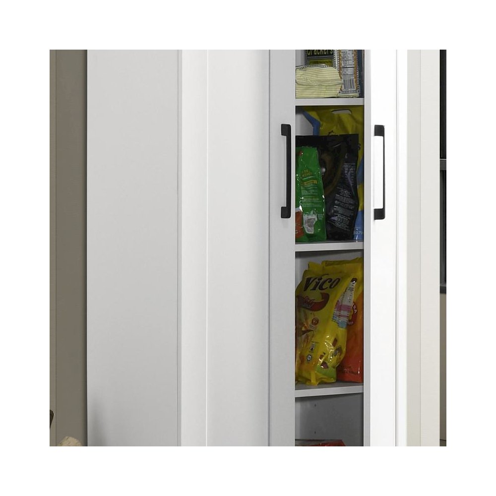 Evelyn White Sleek Storage Cabinet with Framed Panel Design