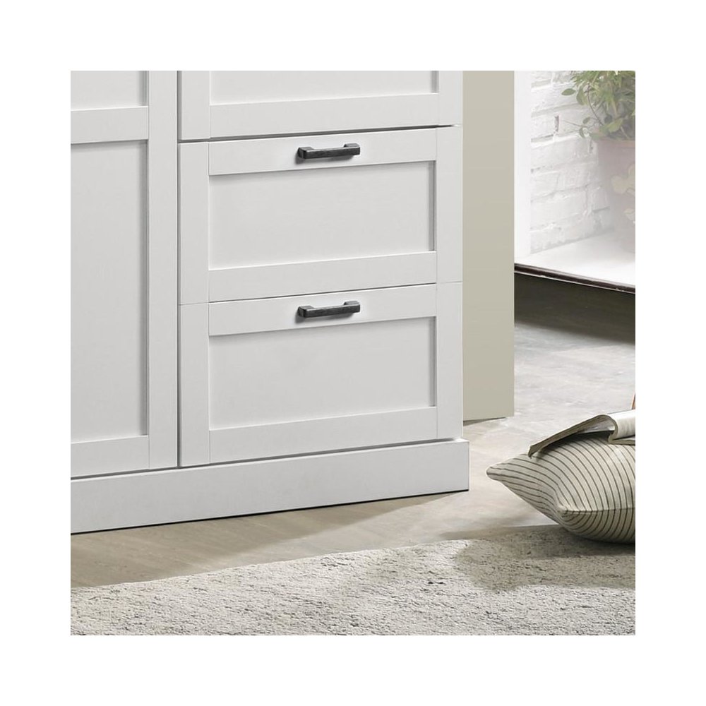 Aubree White Wardrobe Cabinet Armoire with 2 Drawers and Hanging Rod