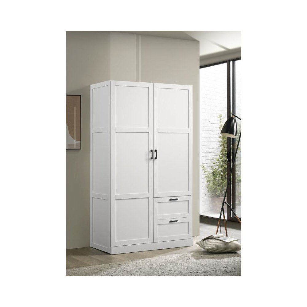 Aubree White Wardrobe Cabinet Armoire with 2 Drawers and Hanging Rod