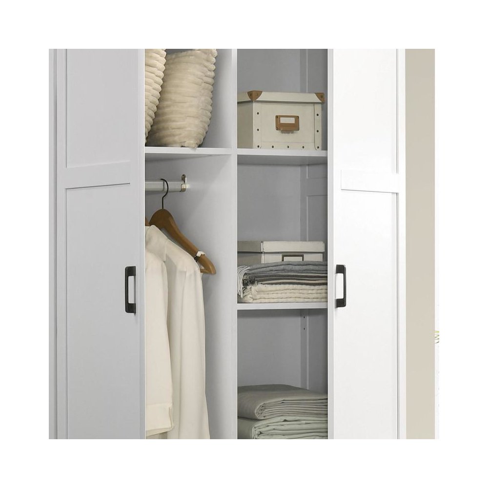 Aubree White Wardrobe Cabinet Armoire with 2 Drawers and Hanging Rod