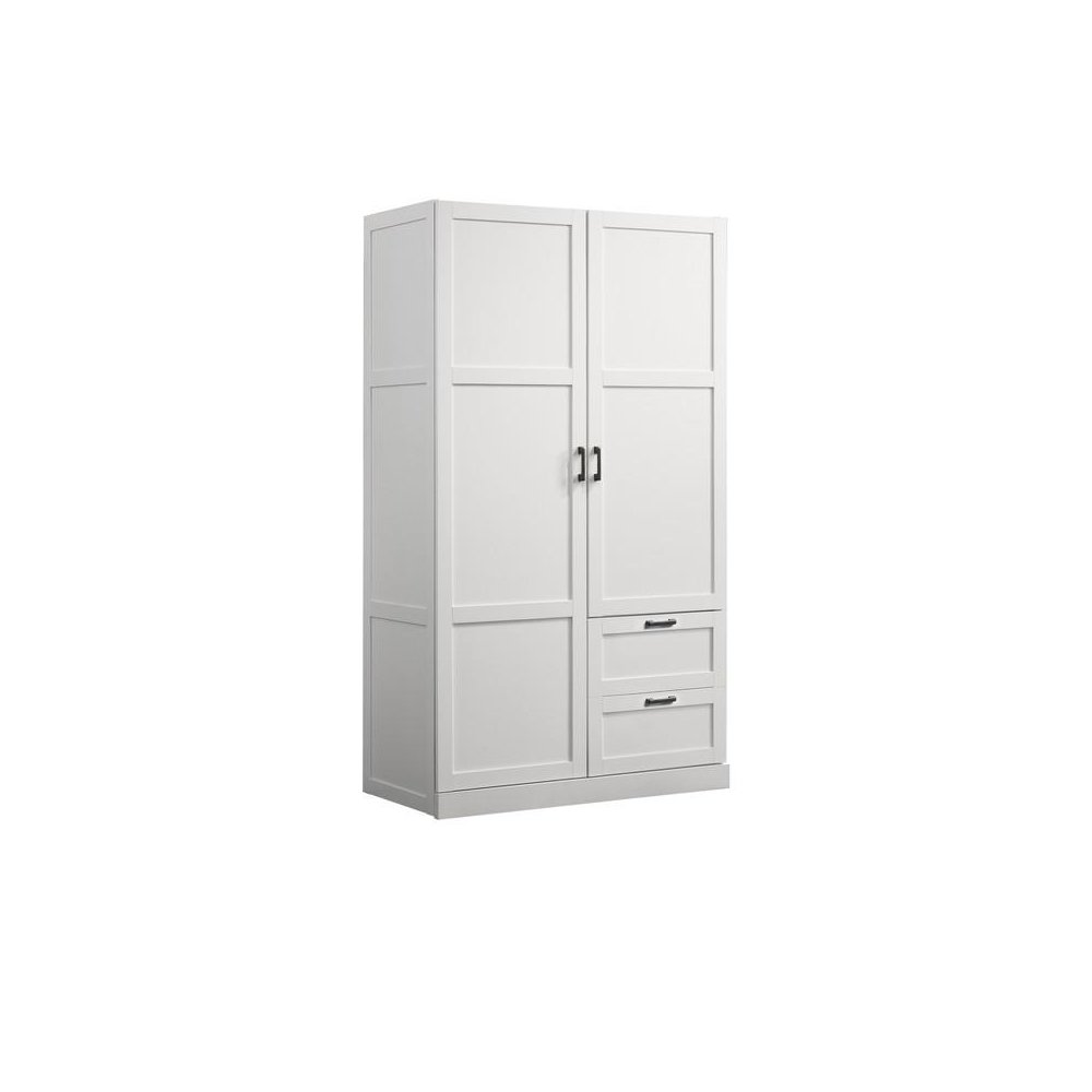 Aubree White Wardrobe Cabinet Armoire with 2 Drawers and Hanging Rod