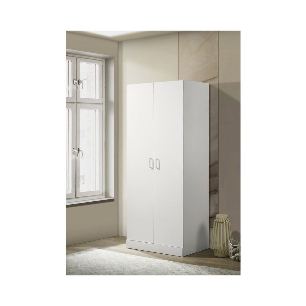 Michael White Double Door Wardrobe Cabinet Armoire with Shelf and Hanging Rod