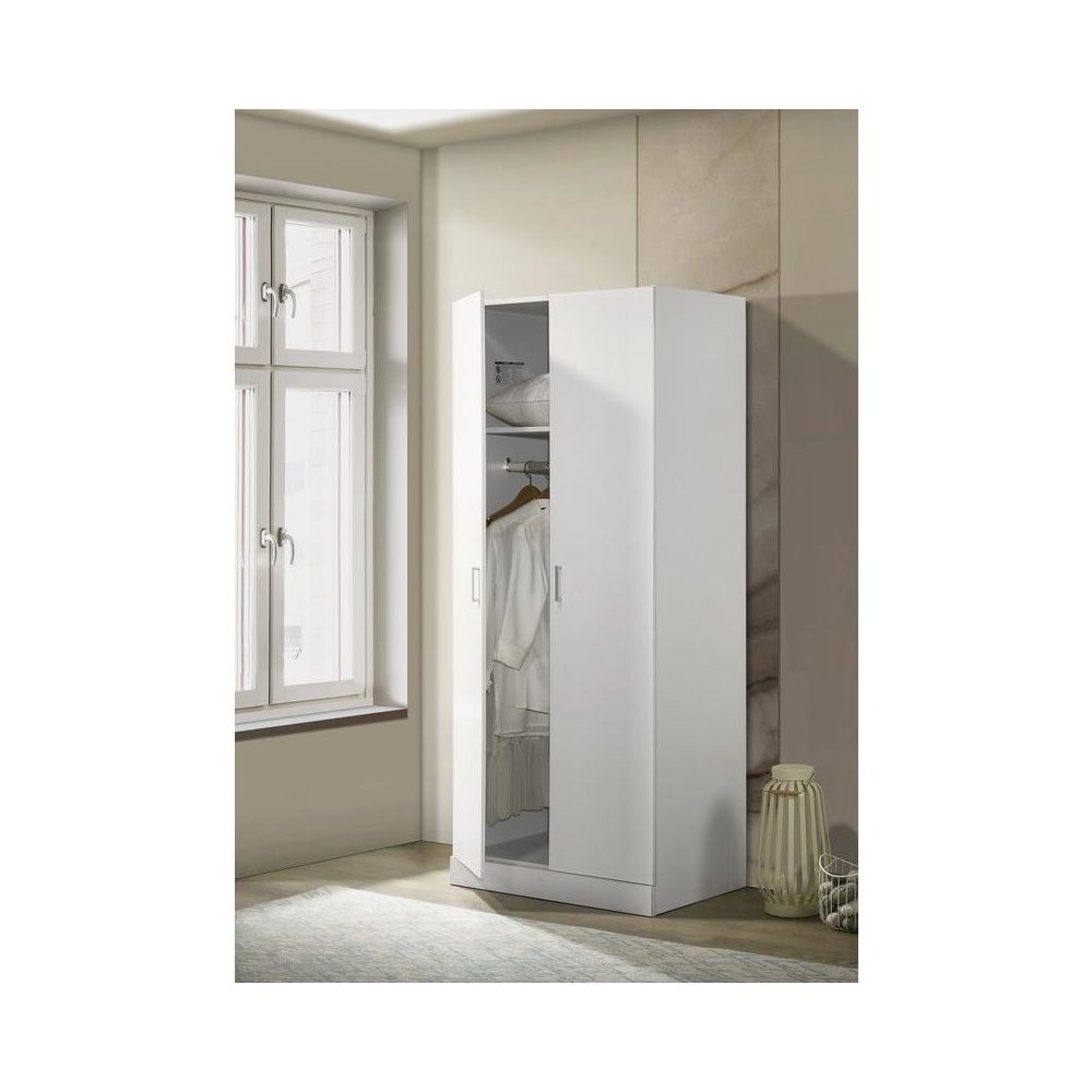 Michael White Double Door Wardrobe Cabinet Armoire with Shelf and Hanging Rod